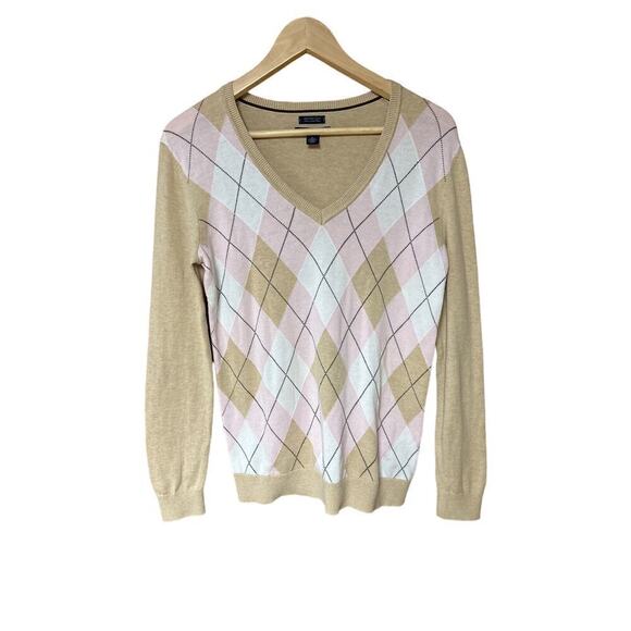 Tommy Hilfiger 100% Pima Cotton Super Soft Light Academia Argyle B Neck Sweater - Picture 1 of 6